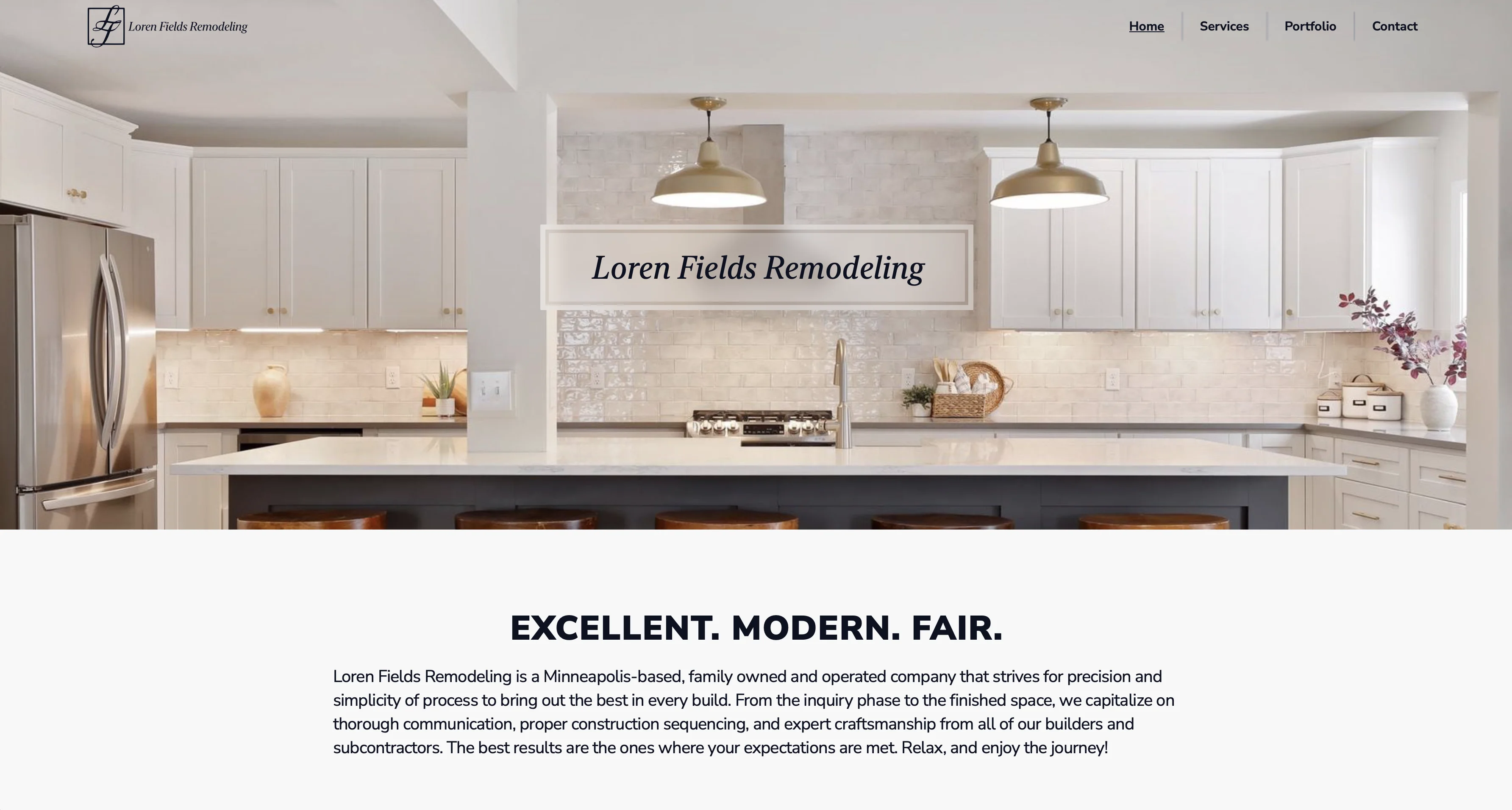 Lauren Fields Remodeling — website landing page hero section