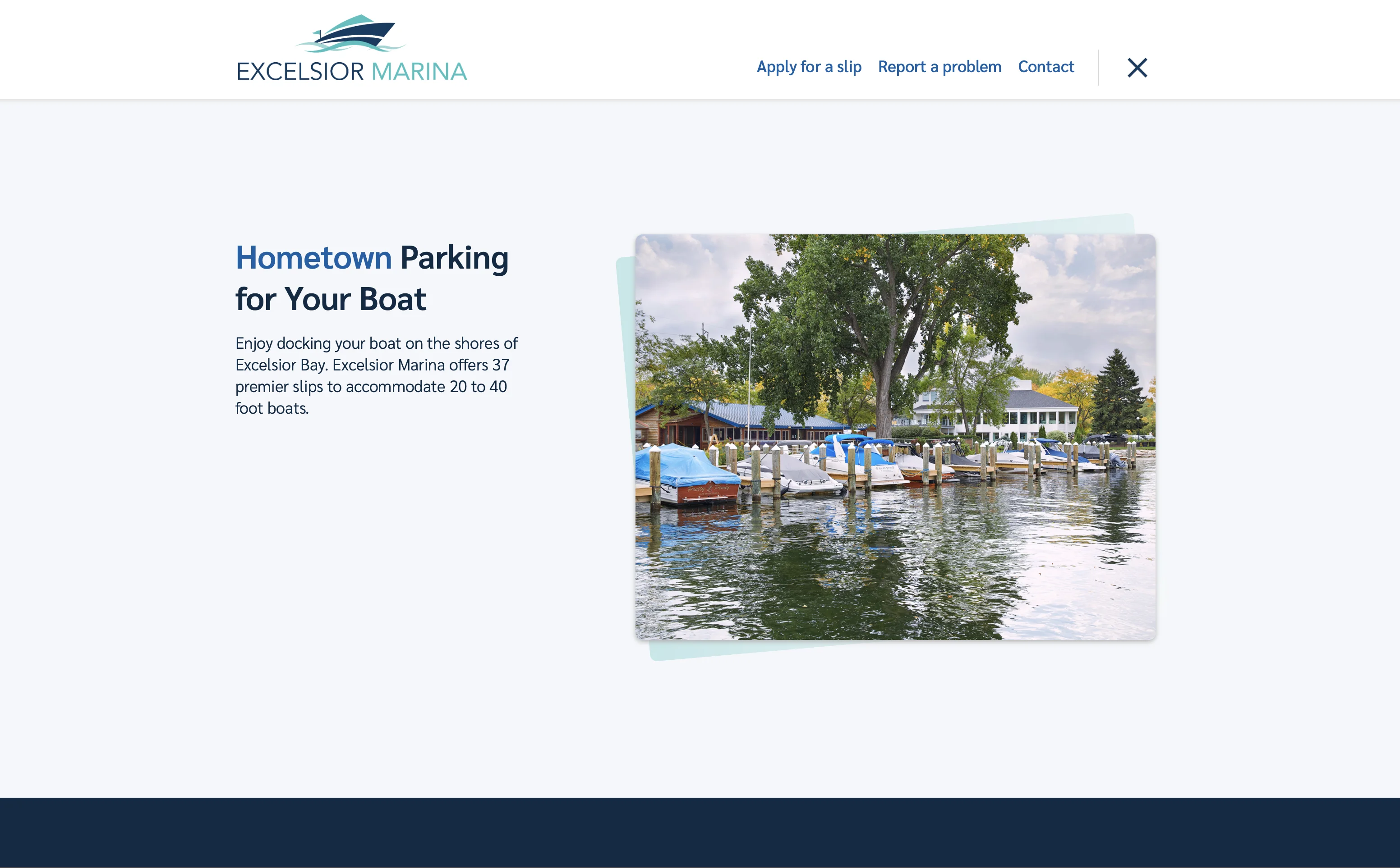 Excelsior Marina — website landing page hero section