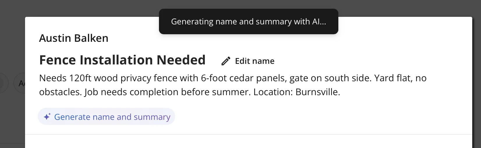 Job card populated with AI summary