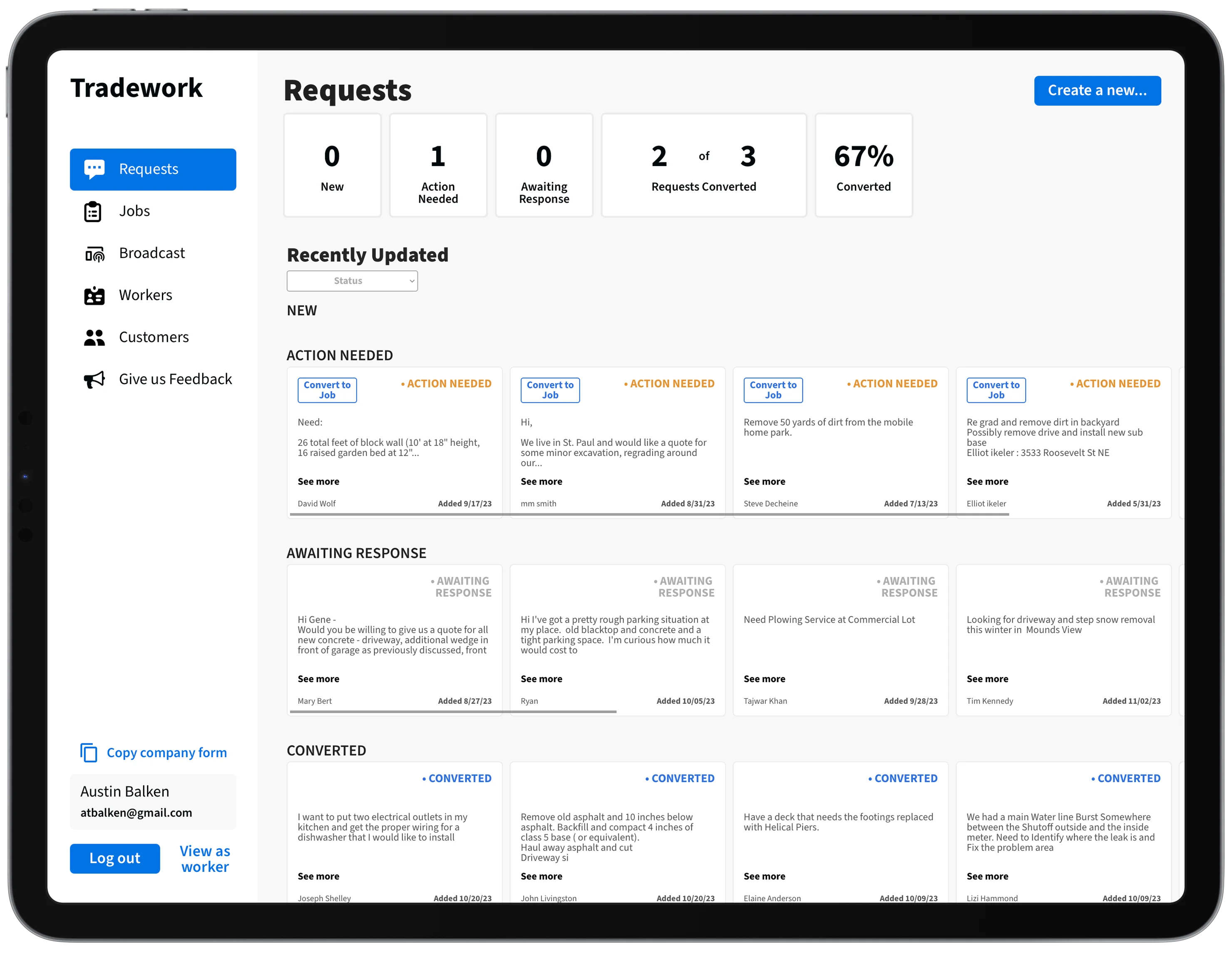 Original product dashboard — before redesign