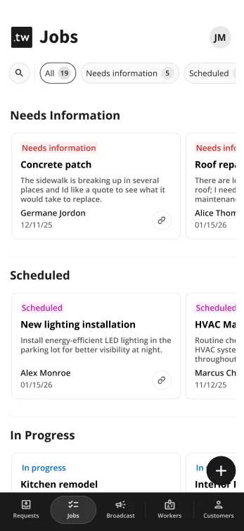 Responsive TRADEWORK mobile screens
